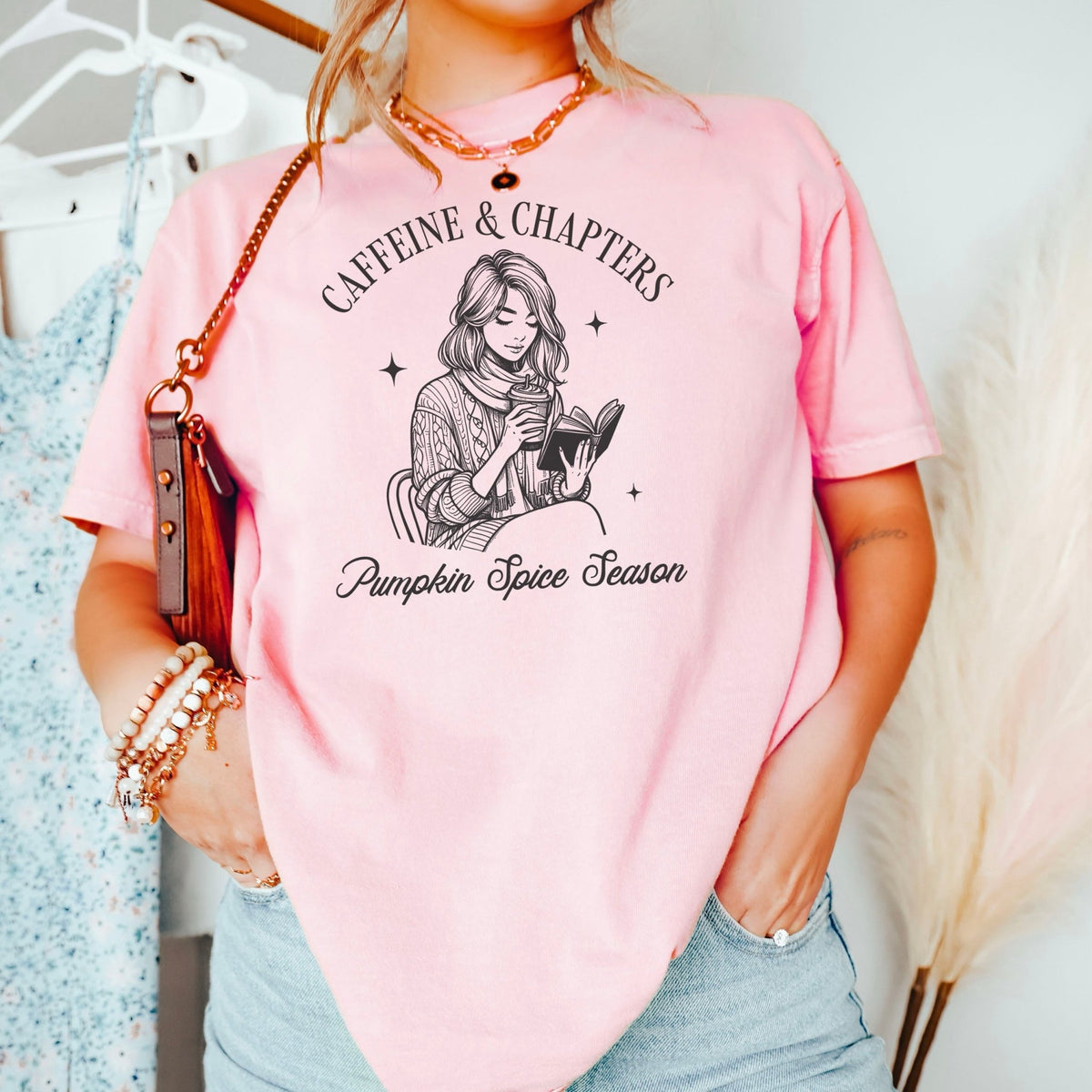 Caffeine & Chapters Pumpkin Spice Season Heavyweight Comfort Colors Shirt - Starry Skies Austin