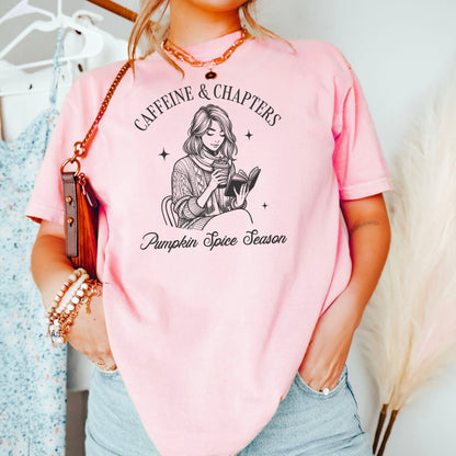 Caffeine & Chapters Pumpkin Spice Season Heavyweight Comfort Colors Shirt - Starry Skies Austin