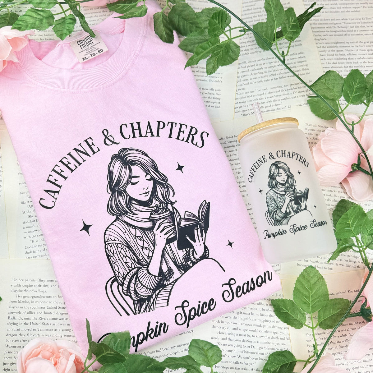 Caffeine & Chapters Pumpkin Spice Season Heavyweight Comfort Colors Shirt - Starry Skies Austin