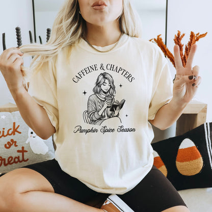 Caffeine & Chapters Pumpkin Spice Season Heavyweight Comfort Colors Shirt - Starry Skies Austin