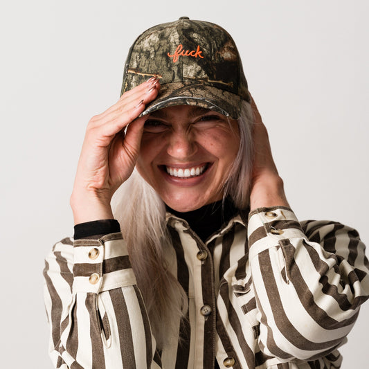 Camo Fuck Script Baseball Hat - Starry Skies Austin