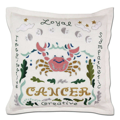 Cancer Astrology Hand-Embroidered Pillow by Cat Studio - Starry Skies Austin