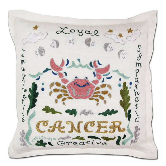 Cancer Astrology Hand-Embroidered Pillow by Cat Studio - Starry Skies Austin