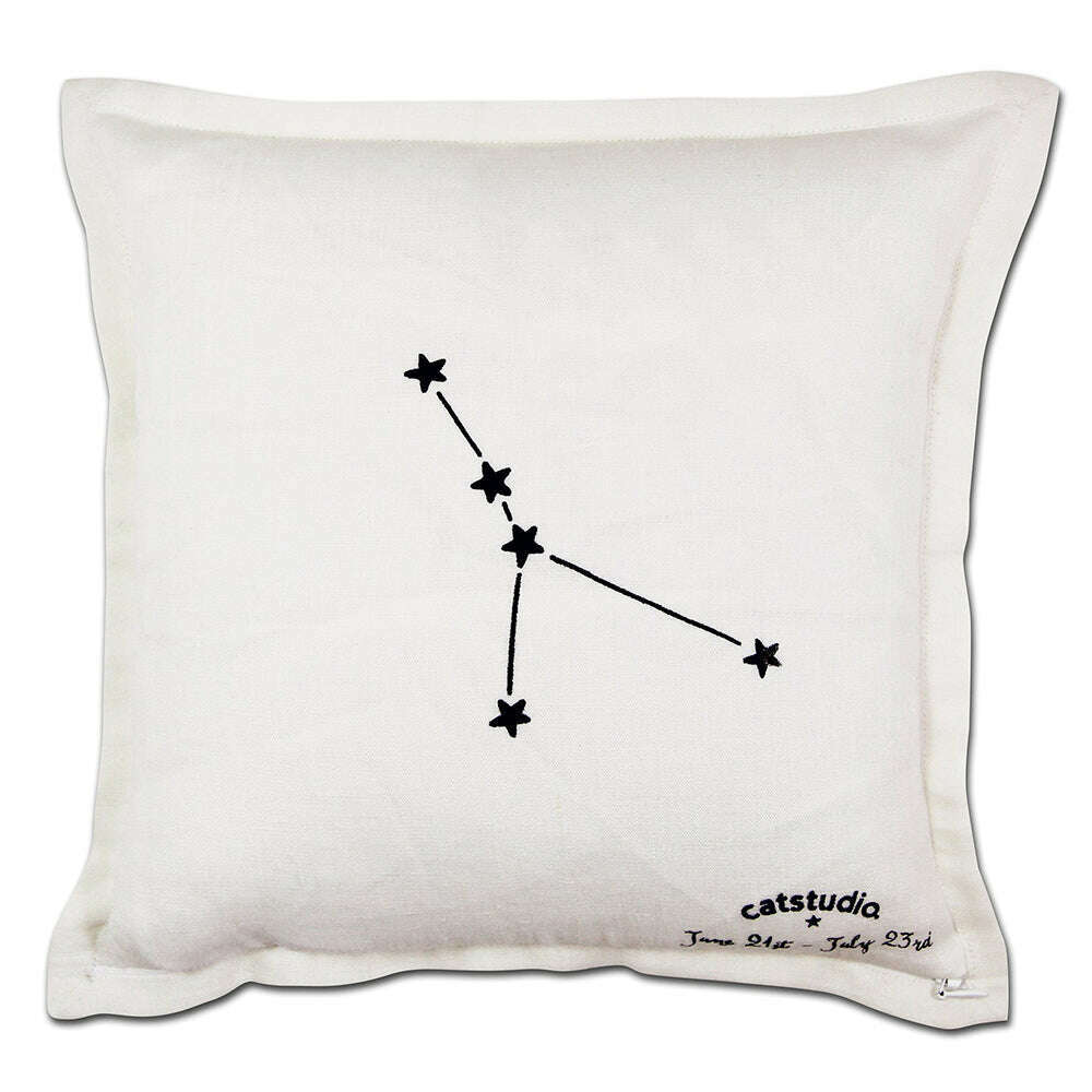 Cancer Astrology Hand-Embroidered Pillow by Cat Studio - Starry Skies Austin