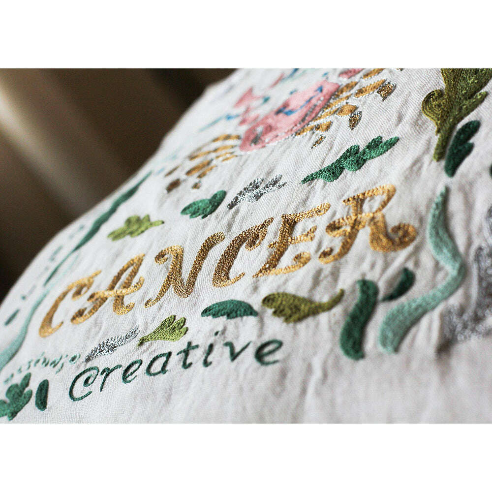 Cancer Astrology Hand-Embroidered Pillow by Cat Studio - Starry Skies Austin