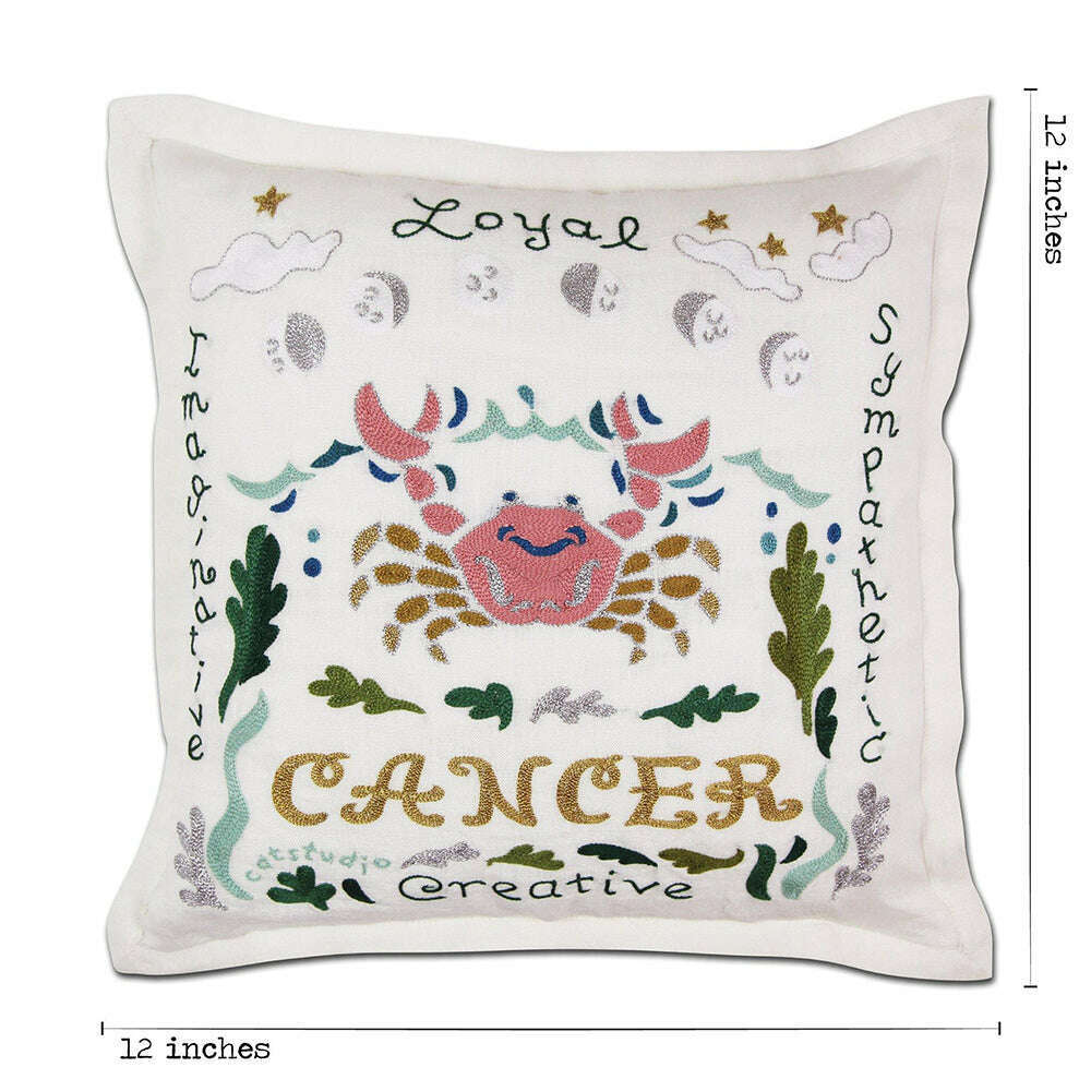 Cancer Astrology Hand-Embroidered Pillow by Cat Studio - Starry Skies Austin