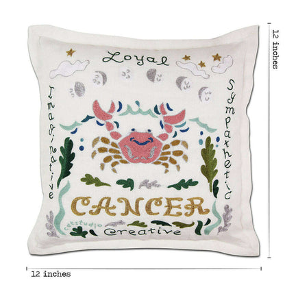 Cancer Astrology Hand-Embroidered Pillow by Cat Studio - Starry Skies Austin