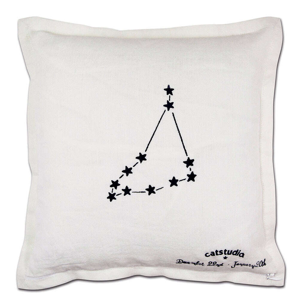 Capricorn Astrology Hand-Embroidered Pillow by Cat Studio - Starry Skies Austin
