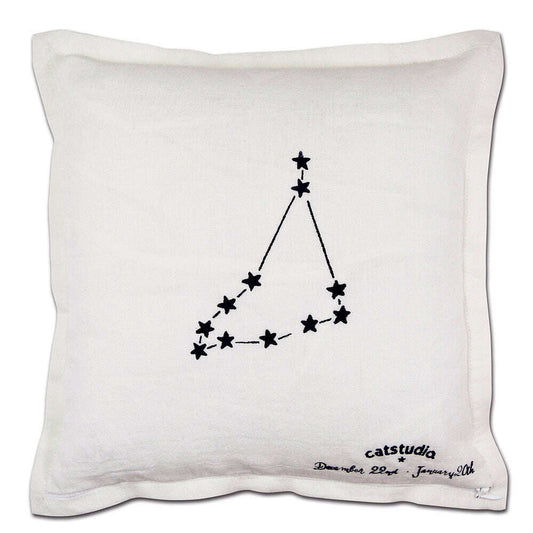 Capricorn Astrology Hand-Embroidered Pillow by Cat Studio - Starry Skies Austin