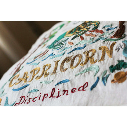 Capricorn Astrology Hand-Embroidered Pillow by Cat Studio - Starry Skies Austin