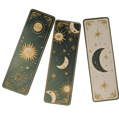 Celestial 3D Printed Moon & Sun Boho Bookmarks | Starry Night & Radiant Sun Designs | Handmade Bookmark Art - Starry Skies Austin