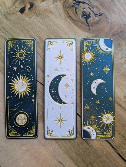 Celestial 3D Printed Moon & Sun Boho Bookmarks | Starry Night & Radiant Sun Designs | Handmade Bookmark Art - Starry Skies Austin