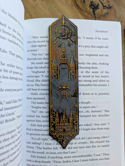 Celestial Gothic Castle Bookmarks – Handcrafted Elegant Black & Gold Magic Themed Bookmarks - Starry Skies Austin