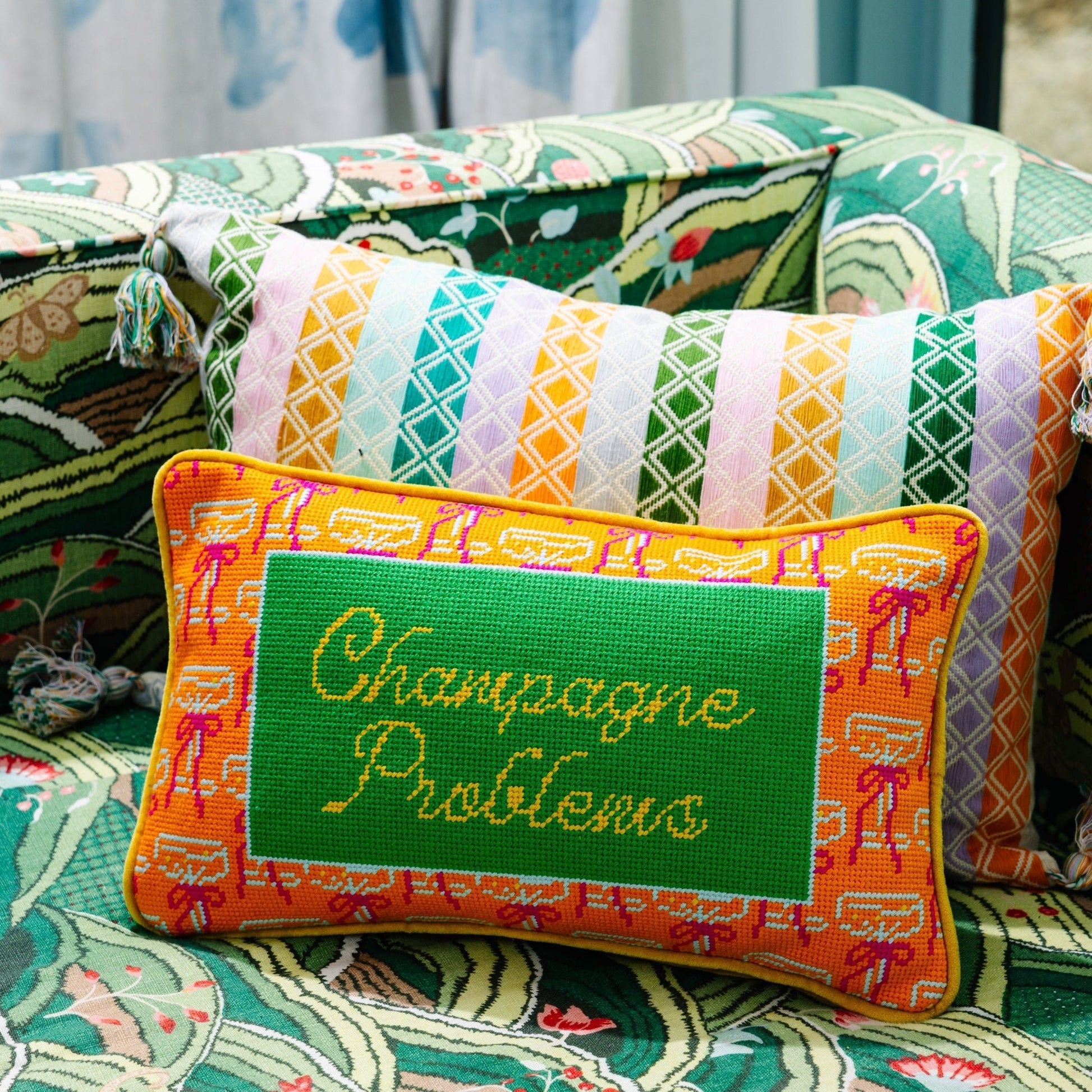 Champagne Problems Needlepoint Pillow - Starry Skies Austin