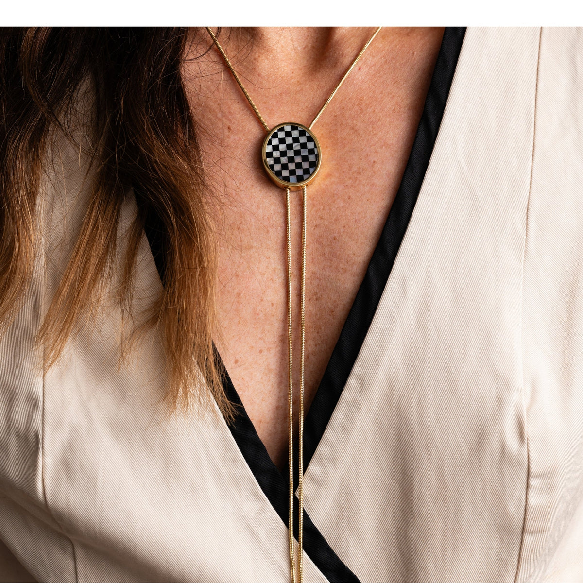 Checkered Bolo Necklace - Starry Skies Austin