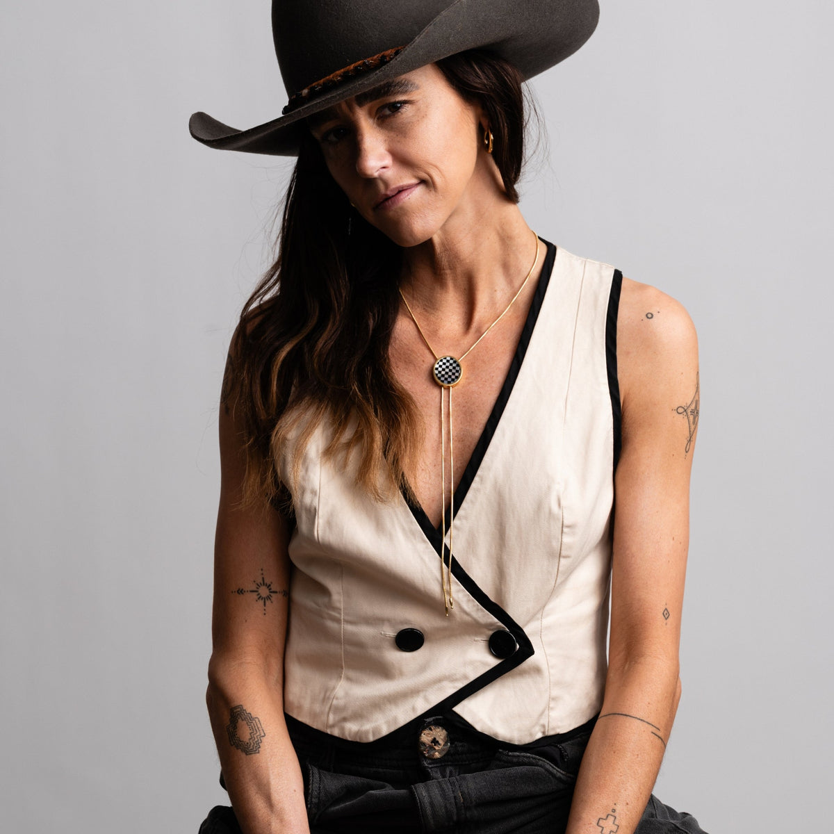 Checkered Bolo Necklace - Starry Skies Austin