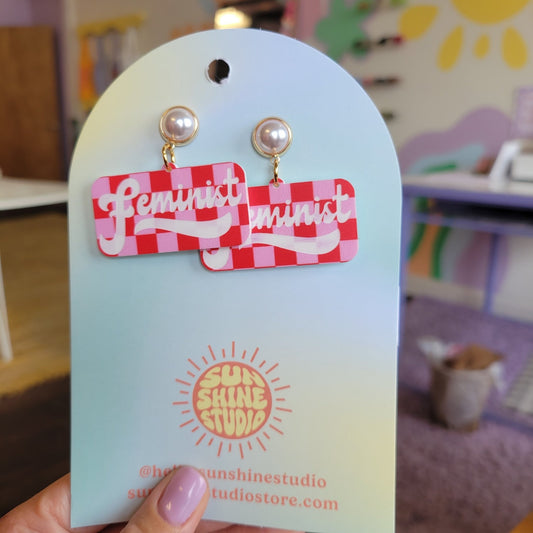 Checkered Feminist Earrings - Starry Skies Austin