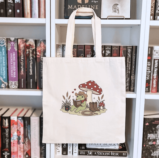 Cowboy Romance Reading Frog Sublimated Canvas Tote Bag - Starry Skies Austin
