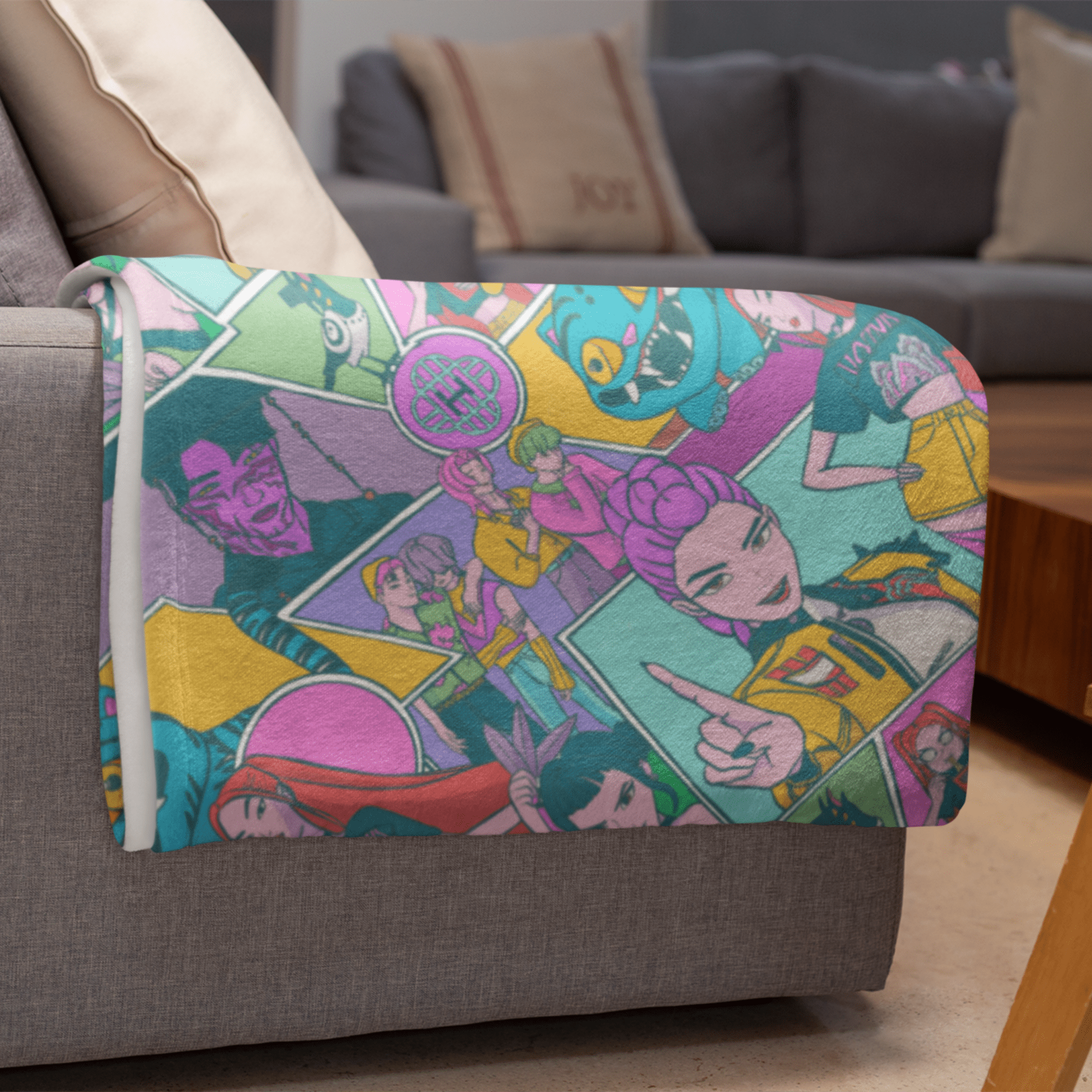 Cozy Kpop Demon Hunters Comic Blanket - Starry Skies Austin