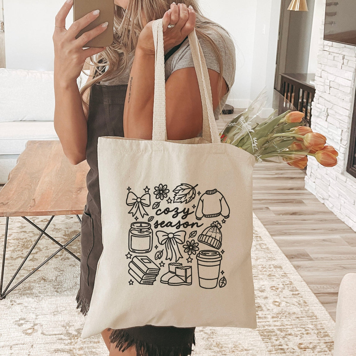 Cozy Season Canvas Tote Bag - Starry Skies Austin