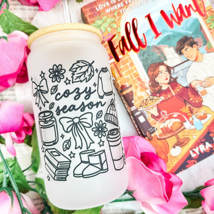 Cozy Season Frosted Glass Cup with Bamboo Lid & Straw - Starry Skies Austin