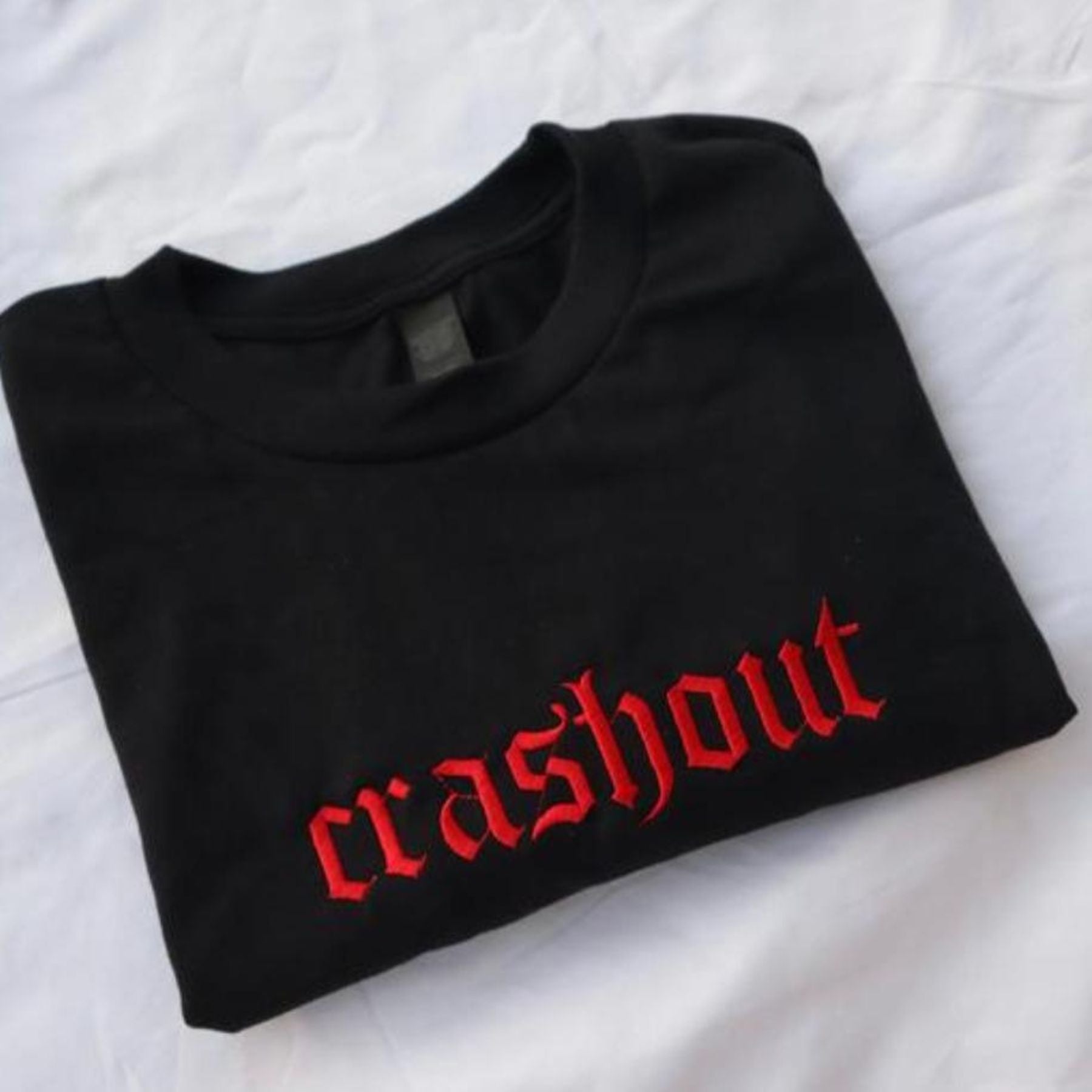 "Crashout" Embroidered T-Shirt - Unisex Modern Classic Fit, Trendy Graphic Tee - Starry Skies Austin