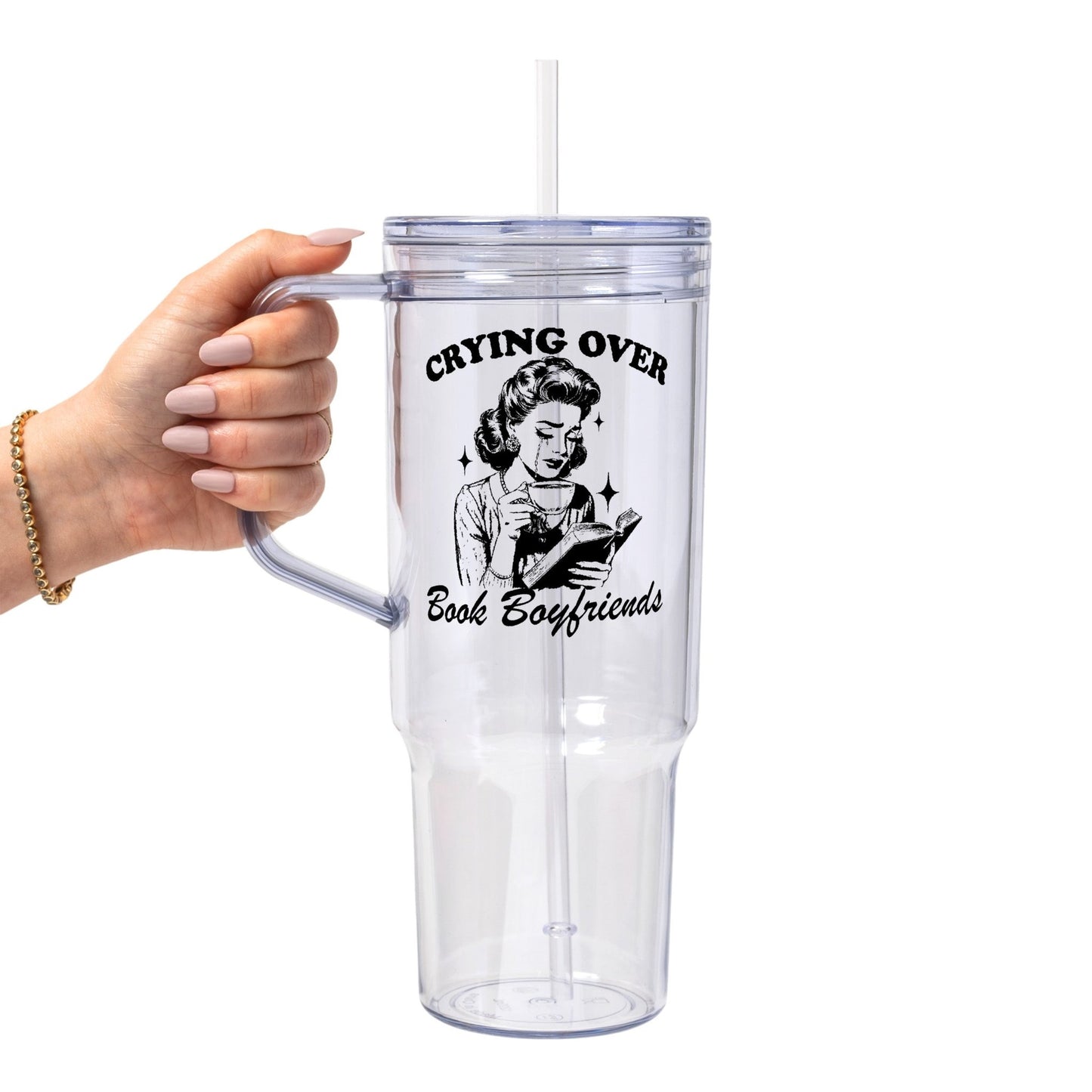 Crying Over Book Boyfriend Glass Cup, Mug & Tumbler with Lid and Straw - Starry Skies Austin