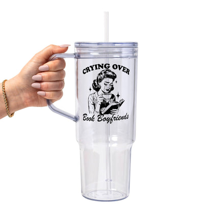 Crying Over Book Boyfriend Glass Cup, Mug & Tumbler with Lid and Straw - Starry Skies Austin