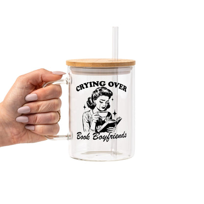Crying Over Book Boyfriend Glass Cup, Mug & Tumbler with Lid and Straw - Starry Skies Austin
