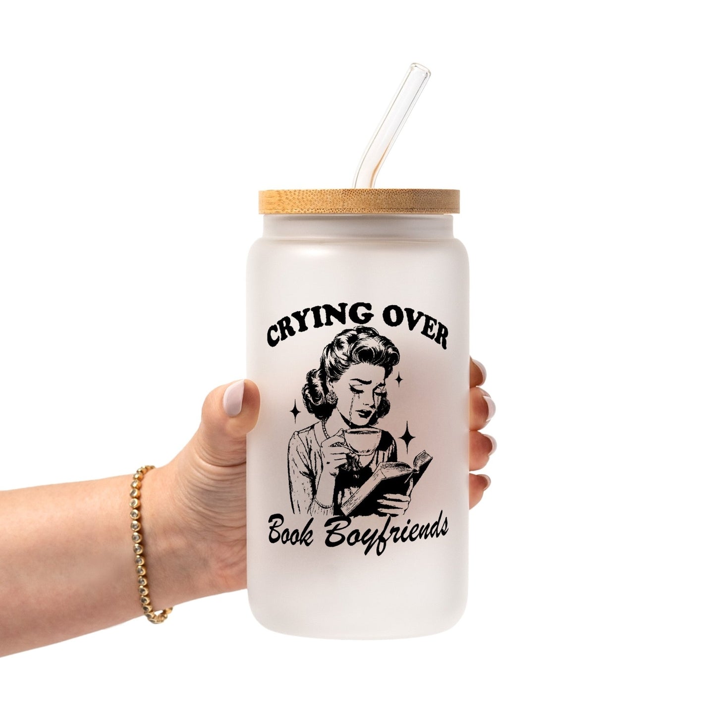 Crying Over Book Boyfriend Glass Cup, Mug & Tumbler with Lid and Straw - Starry Skies Austin