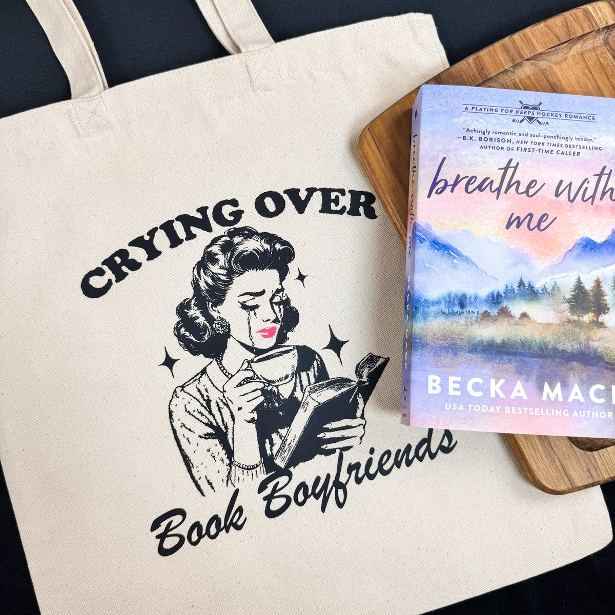 Crying Over Book Boyfriends Canvas Tote Bag - Starry Skies Austin