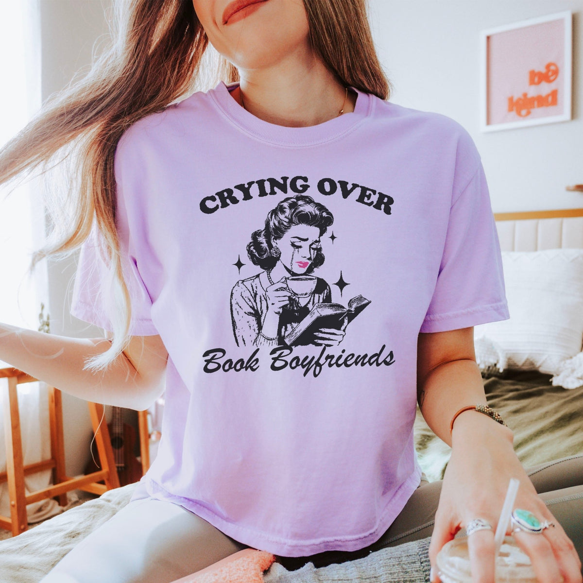 Crying Over Book Boyfriends Heavyweight Comfort Colors Boxy Cropped Shirt - Starry Skies Austin