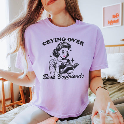 Crying Over Book Boyfriends Heavyweight Comfort Colors Boxy Cropped Shirt - Starry Skies Austin