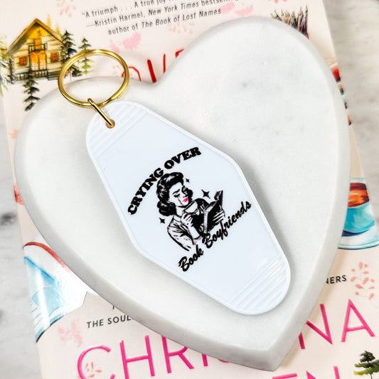 Crying Over Book Boyfriends Retro Motel Keychain - Starry Skies Austin