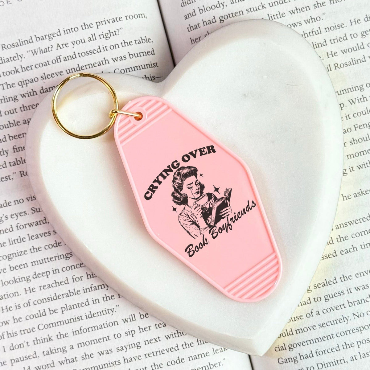 Crying Over Book Boyfriends Retro Motel Keychain - Starry Skies Austin