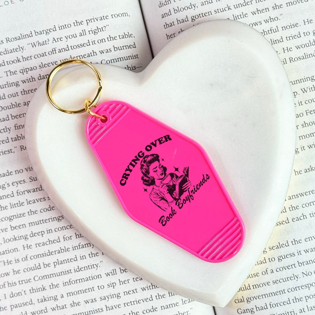 Crying Over Book Boyfriends Retro Motel Keychain - Starry Skies Austin