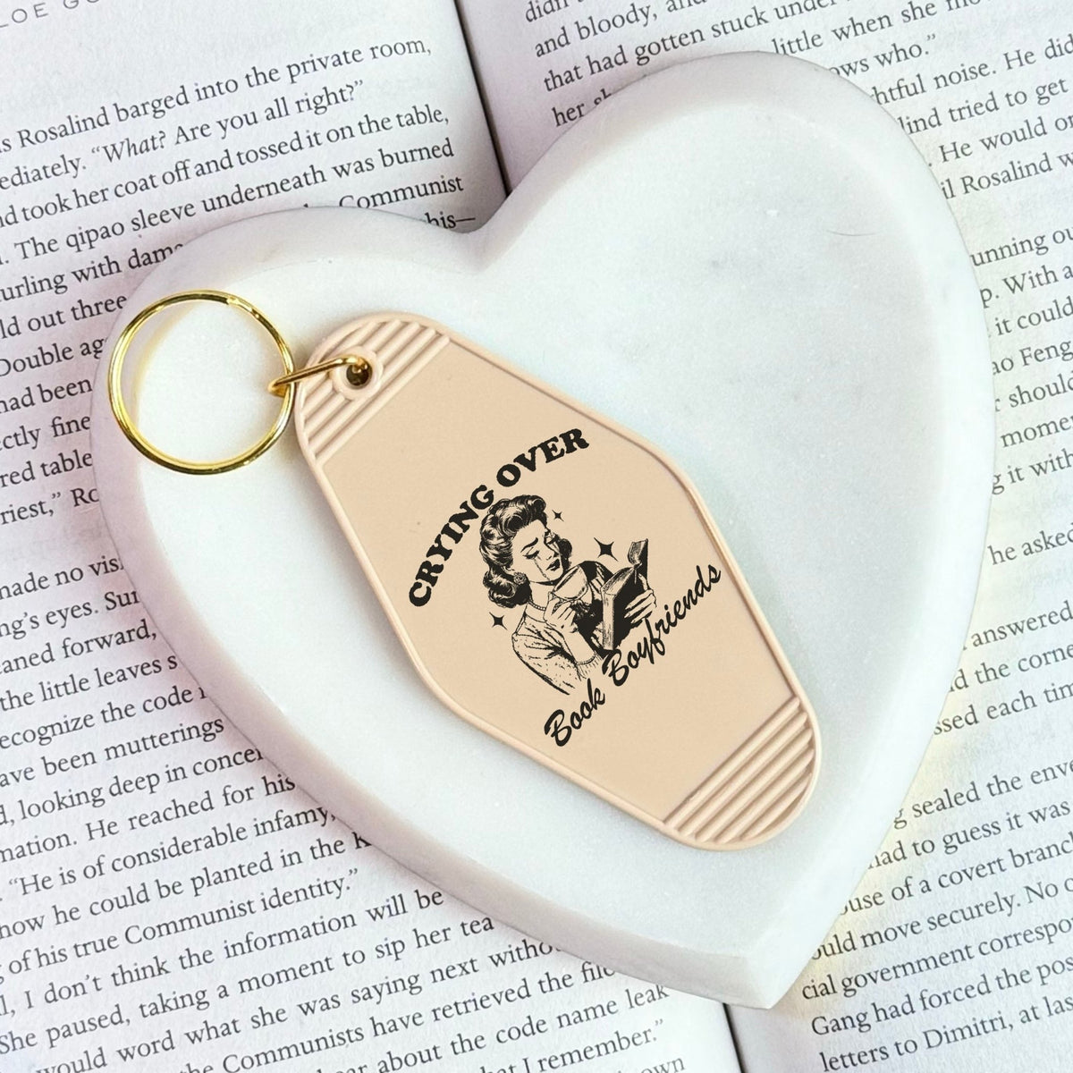 Crying Over Book Boyfriends Retro Motel Keychain - Starry Skies Austin
