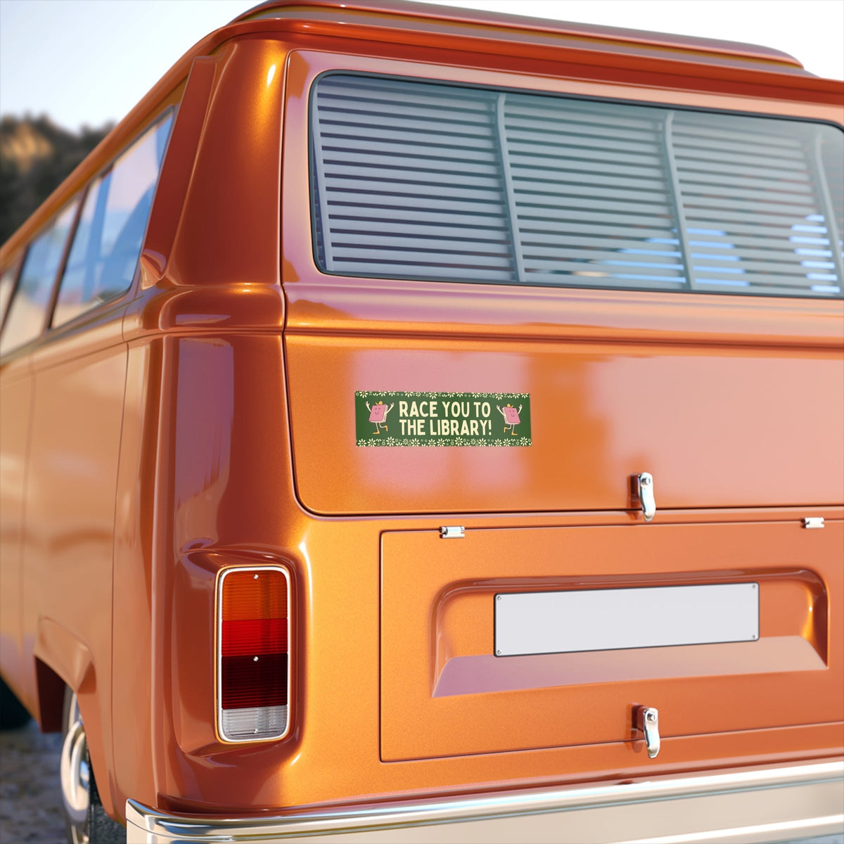 Cute Book Lover Bumper Sticker: Race You To The Library! - Starry Skies Austin