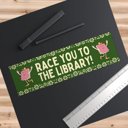 Cute Book Lover Bumper Sticker: Race You To The Library! - Starry Skies Austin