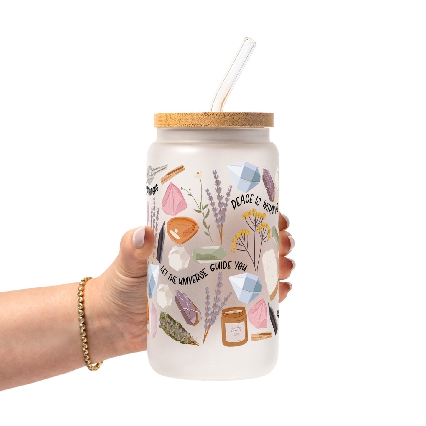 Daily Intentions Glass Cup, Mug & Tumbler with Lid and Straw - Starry Skies Austin