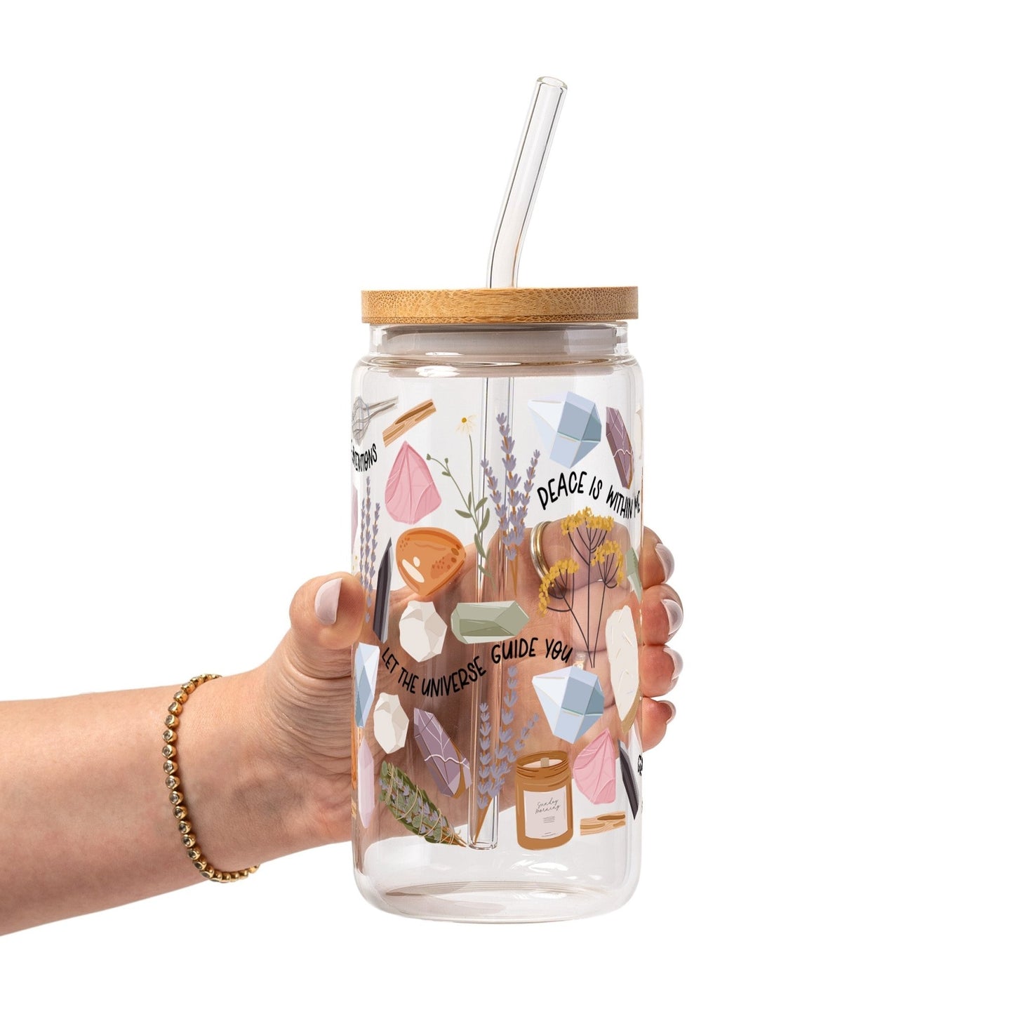 Daily Intentions Glass Cup, Mug & Tumbler with Lid and Straw - Starry Skies Austin