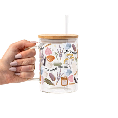 Daily Intentions Glass Cup, Mug & Tumbler with Lid and Straw - Starry Skies Austin