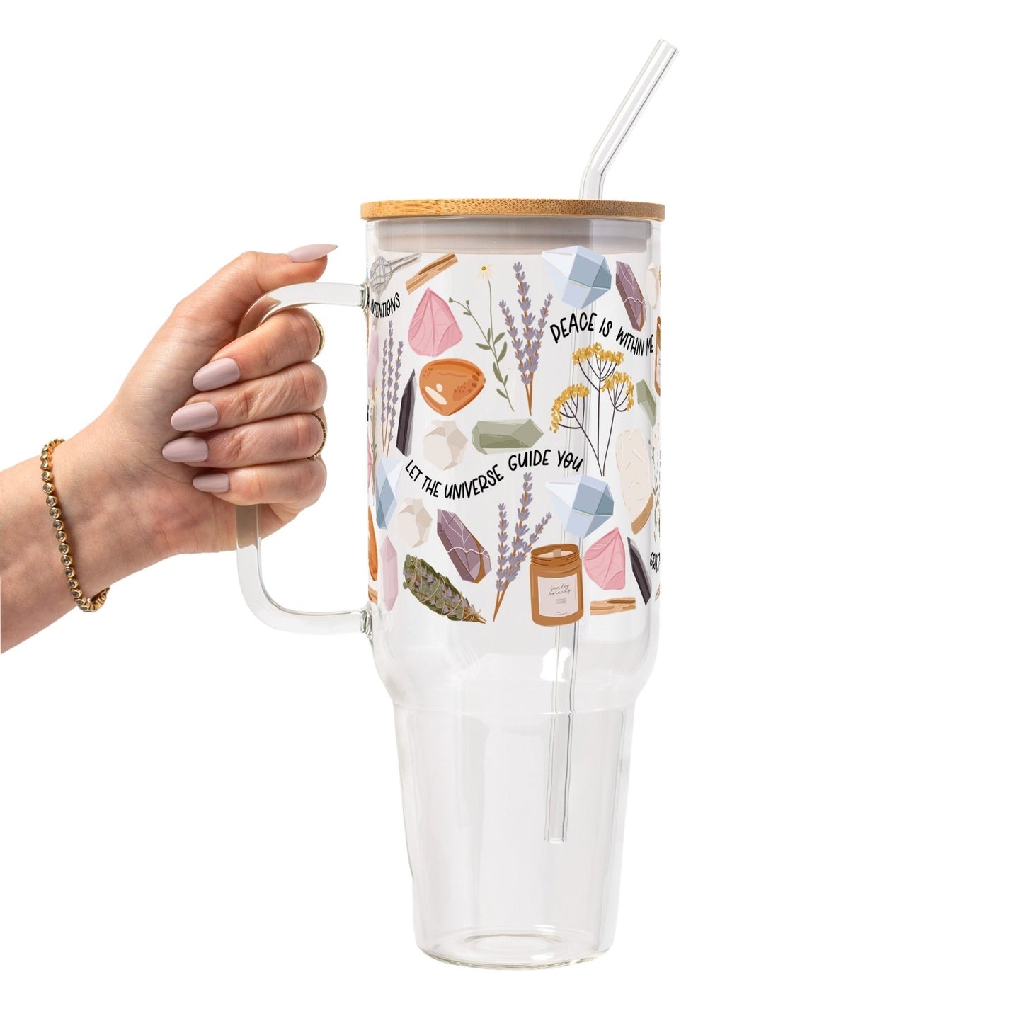 Daily Intentions Glass Cup, Mug & Tumbler with Lid and Straw - Starry Skies Austin