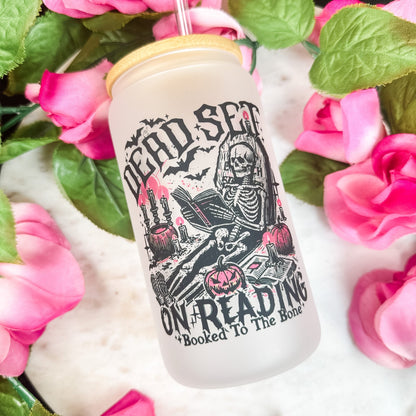 Dead Set On Reading Frosted Glass Cup with Bamboo Lid & Straw - Starry Skies Austin