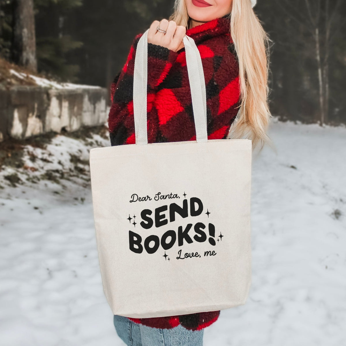 Dear Santa, Send Books! Canvas Tote Bag - Starry Skies Austin