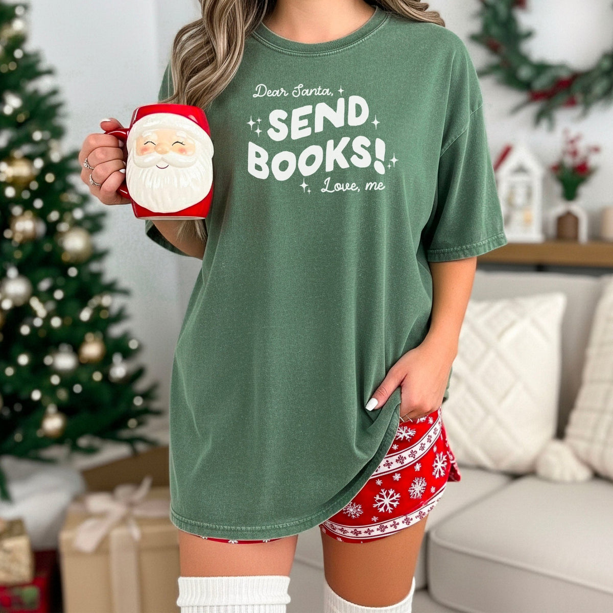 Dear Santa, Send Books! Heavyweight Comfort Colors Shirt - Starry Skies Austin