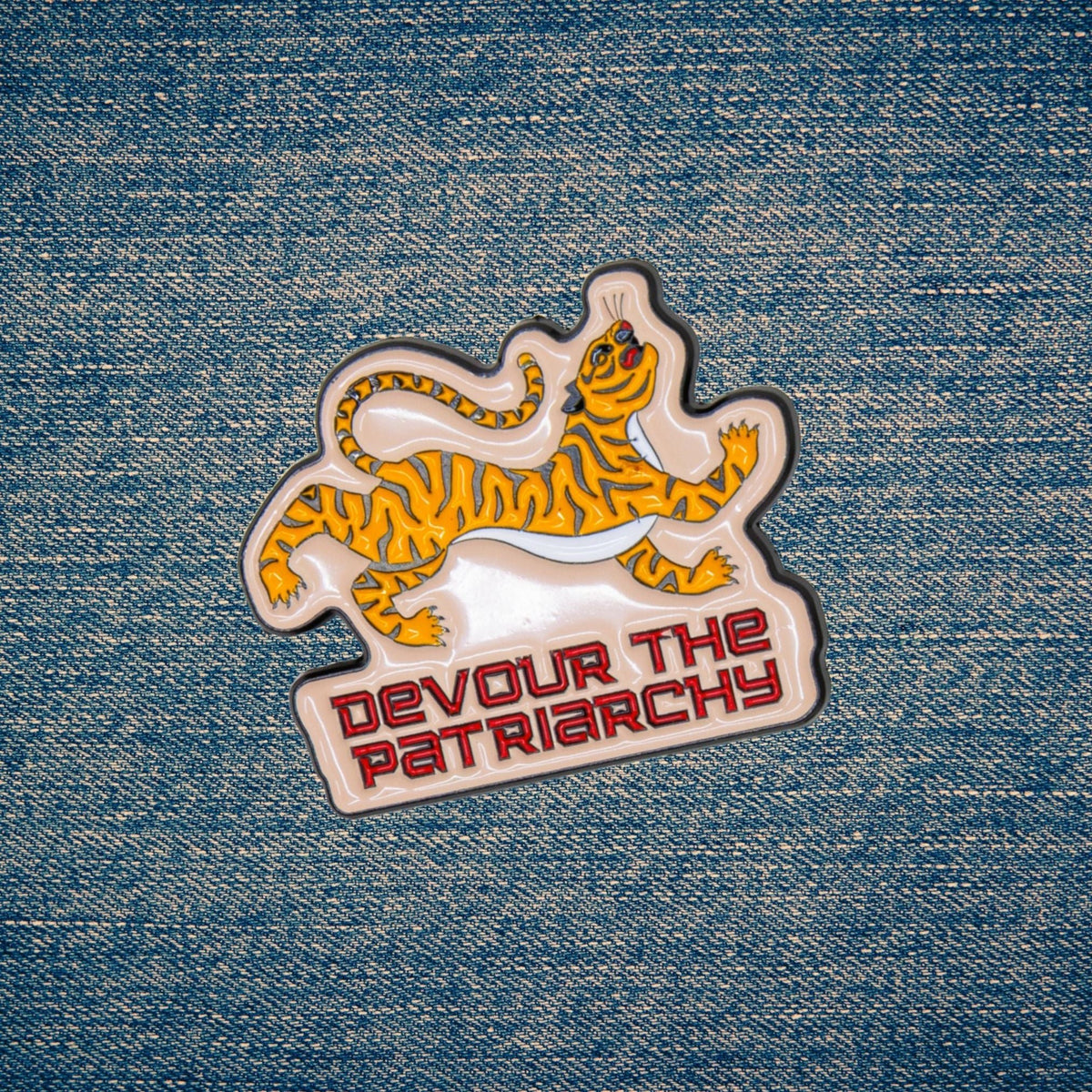 Devour the Patriarchy Feminist Tiger Enamel Pin, Lapel Pin - Starry Skies Austin