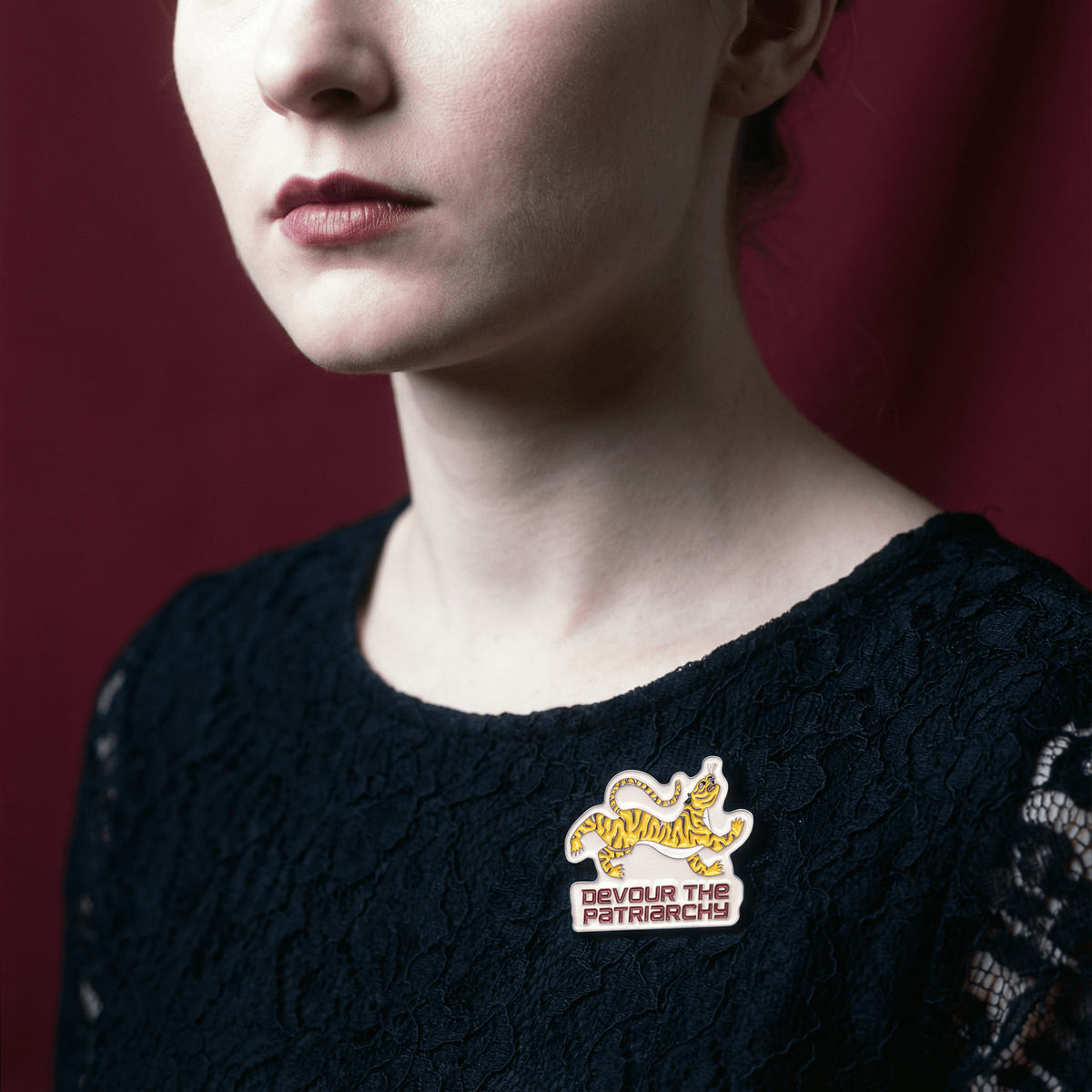 Devour the Patriarchy Feminist Tiger Enamel Pin, Lapel Pin - Starry Skies Austin