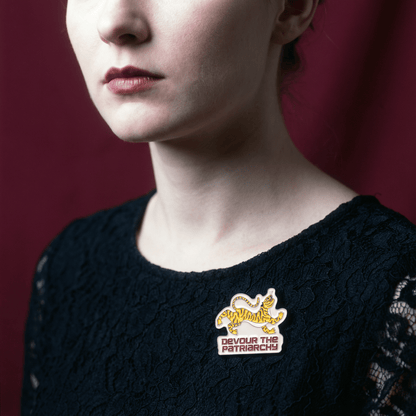 Devour the Patriarchy Feminist Tiger Enamel Pin, Lapel Pin - Starry Skies Austin