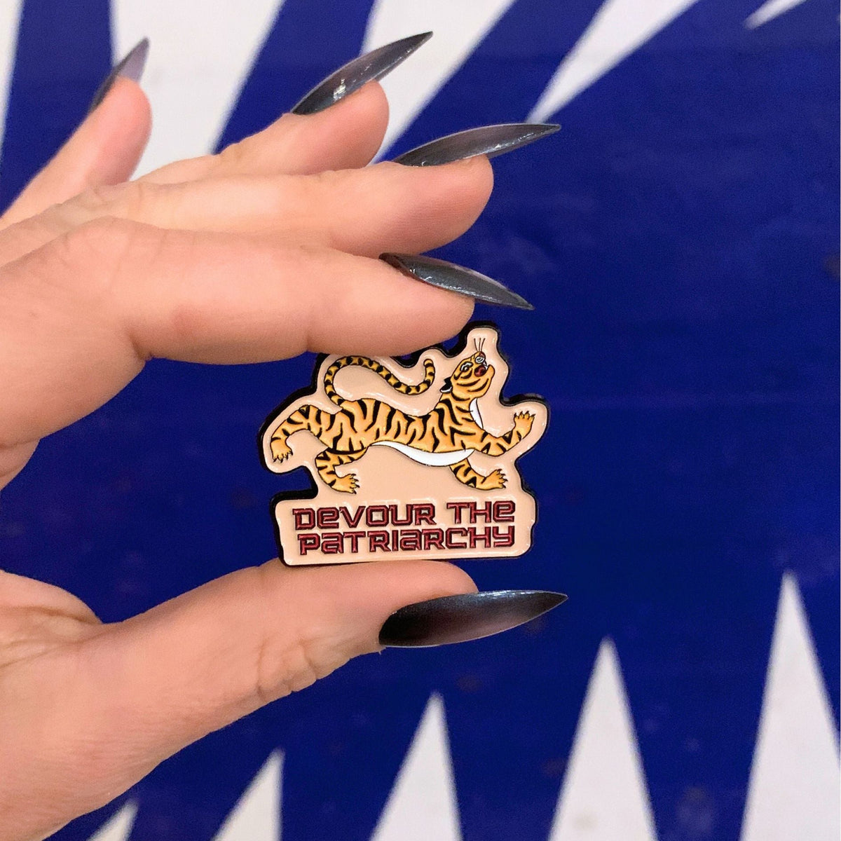 Devour the Patriarchy Feminist Tiger Enamel Pin, Lapel Pin - Starry Skies Austin
